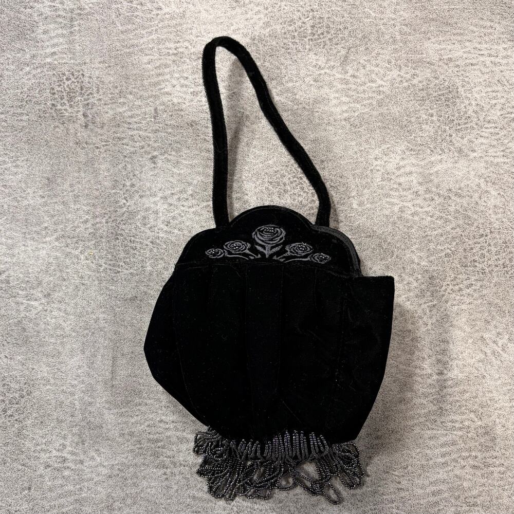 Vintage Black Velvet Embellished Mini Purse